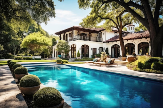 Luxury meets nature modern mansion with pool and palm trees