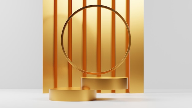 luxury minimal gold and white pedestal or podium display, golden empty stand for product showcase