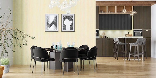 Photo luxury modern apartment kitchen 3d render realistic photo