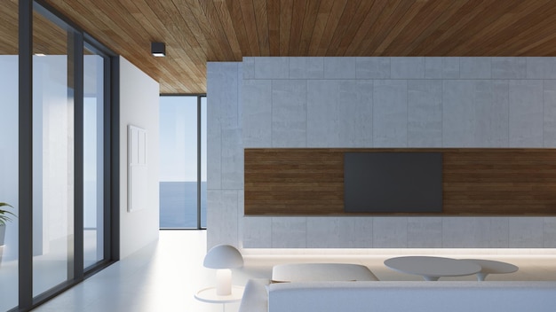 luxury modern beach house and hotel sea view - 3d rendering