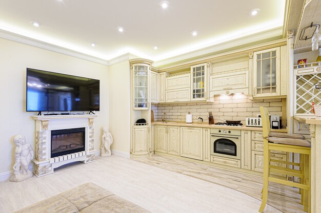 Luxury modern beige kitchen interior