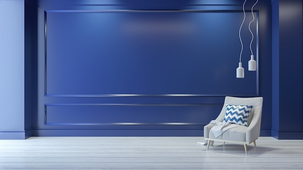 Luxury modern blue room interior,/3d render