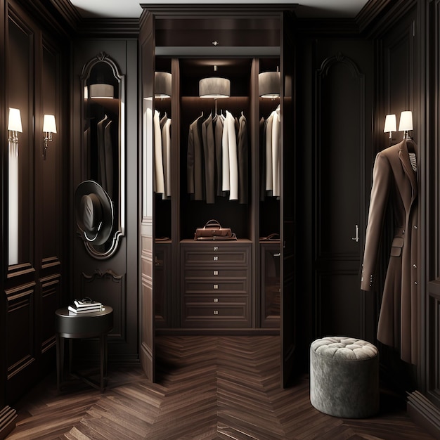 Luxury modern dark wood dressing room