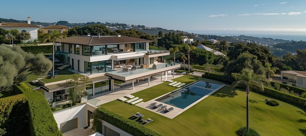 Photo luxury modern estate property with stunning sea view on hilltop