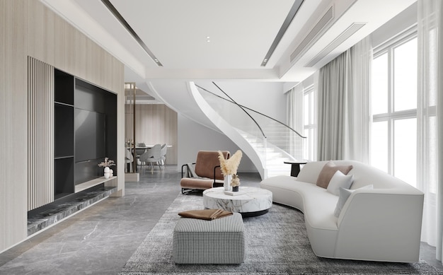 роскошный современный интерьер гостиной. 3D иллюстрация