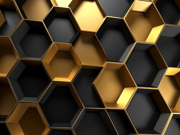 Luxury Modern Interior with Golden and Black Seamless Hexagon Geometric Shape