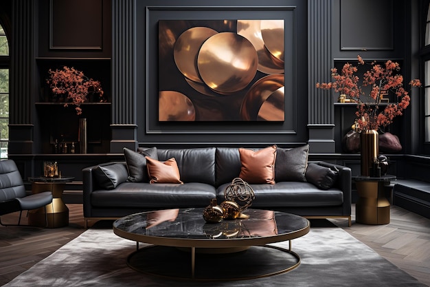 Luxury Modern Living Dark Hues Gold Accents and Artistic Depth