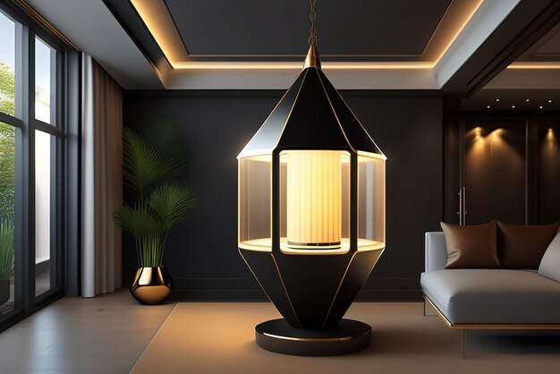 Luxury modern living room illuminated by lantern