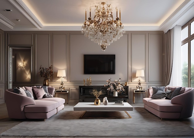 Foto soggiorno moderno di lusso con decorazioni eleganti