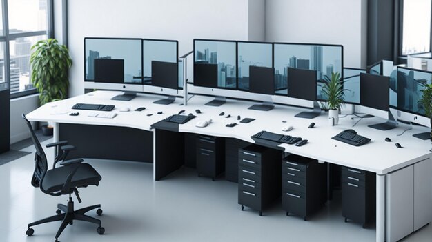 luxury Modern office space with desktops with modern computers