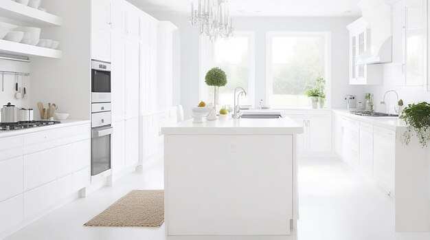Photo luxury modern pure white dream kitchen that is totally spotless