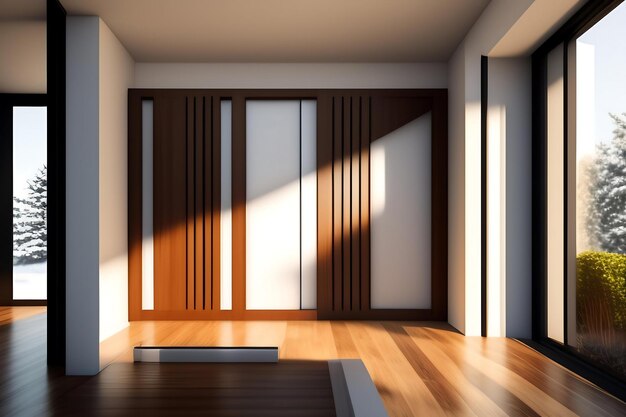 Фото Роскошная современная прямая коричневая деревянная ступенька, скрытая жк-подсветка, белая лестница из закаленного стекла