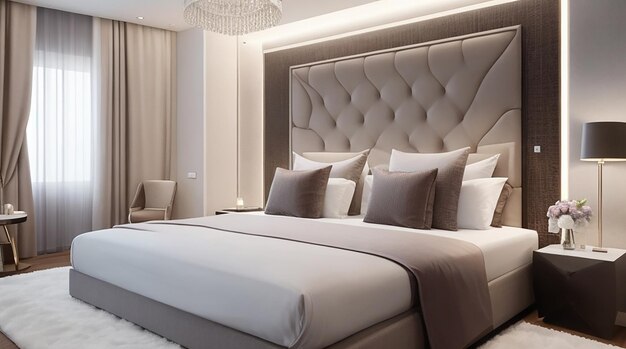 Luxury modern style bedroom interior of a hotel bedroom