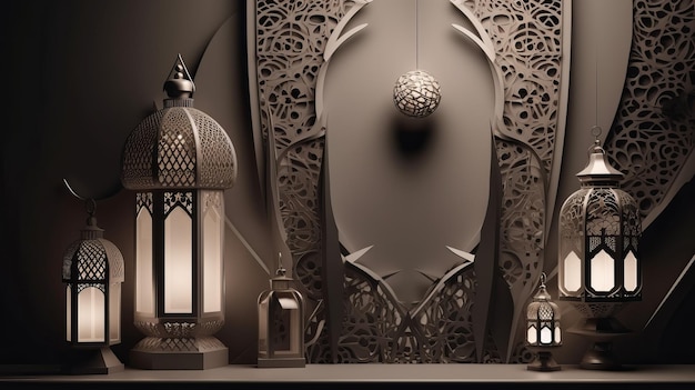 Роскошный монотонный дизайн для современного исламского праздничного баннера