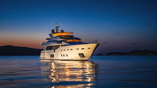 Luxury motor yacht in sea at night expensive boat near coast generative AI