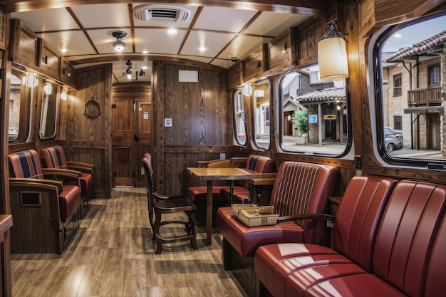 роскошный ресторан с движущимся поездом