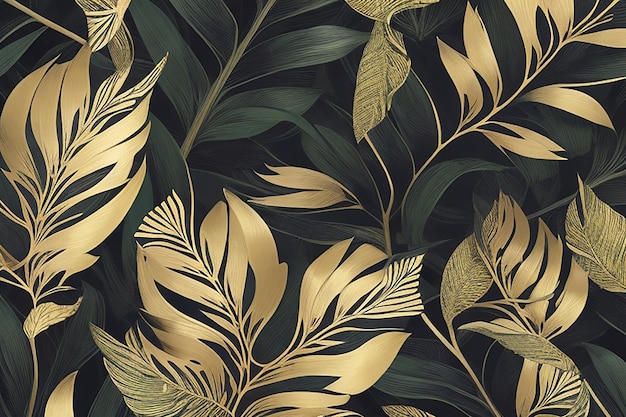 Luxury nature leaves pattern design botanical modern art deco line arts background design