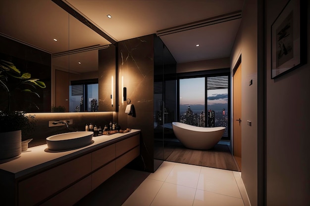 Luxury Night Bathroom in Apartment Generative AI