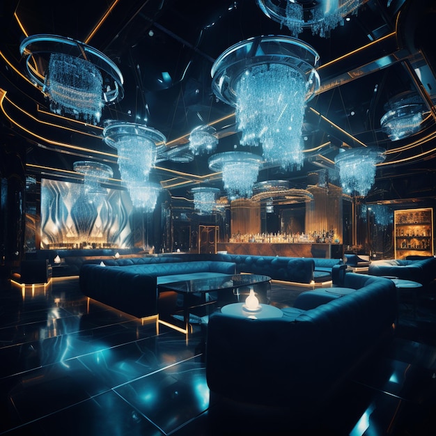 Luxury nightclub features modern decor and lighting equipment