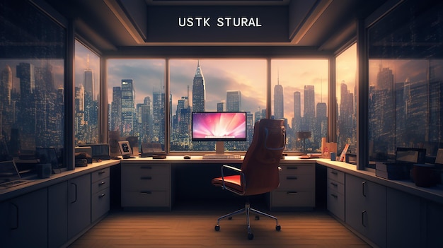 luxury office interior with computer