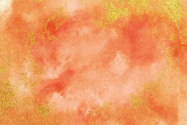 Photo luxury orange and gold glitter watercolour background texture paper