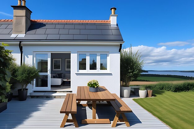 Luxury outdoor table in cottage area with nature view