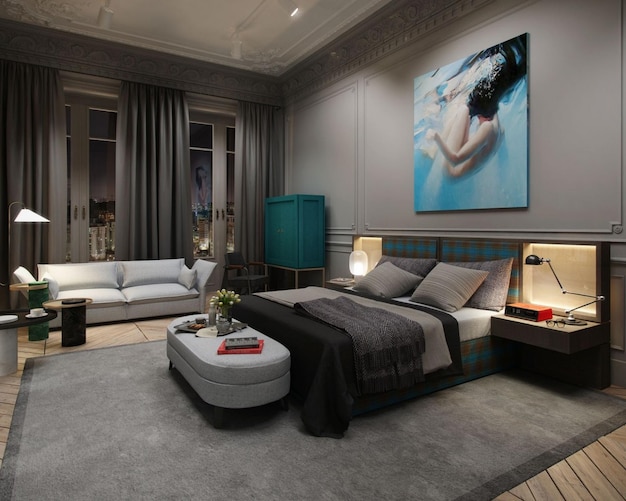 luxury parisian bedroom interior