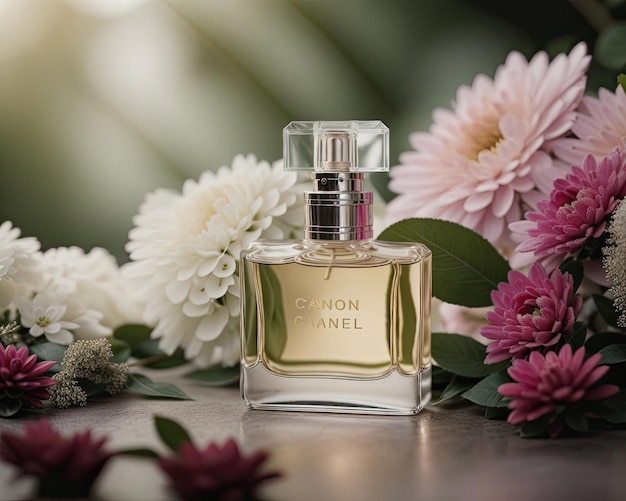 Luxury perfume bottle with flowers