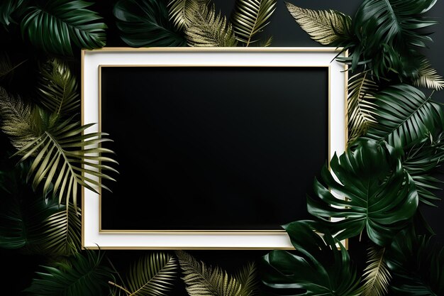 luxury photo frame with tropical leaves and blank space