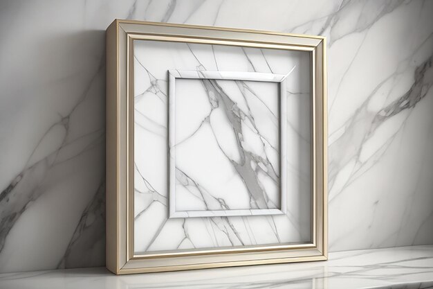 Luxury picture frame with white marble experimental art on the wall