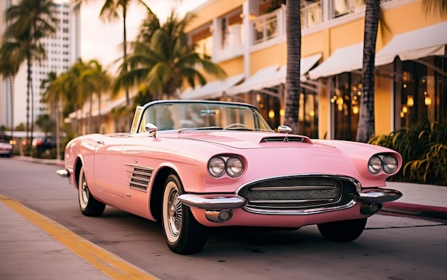 Luxury Pink and Gold Vintage Car on the Street Generative AI