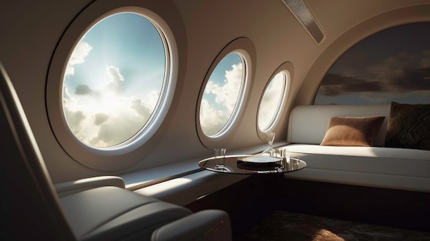 A luxury plane cabin with a VIP window AI generated