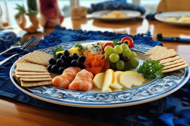 Foto il piatto di lusso con pesce salmone frutti di mare