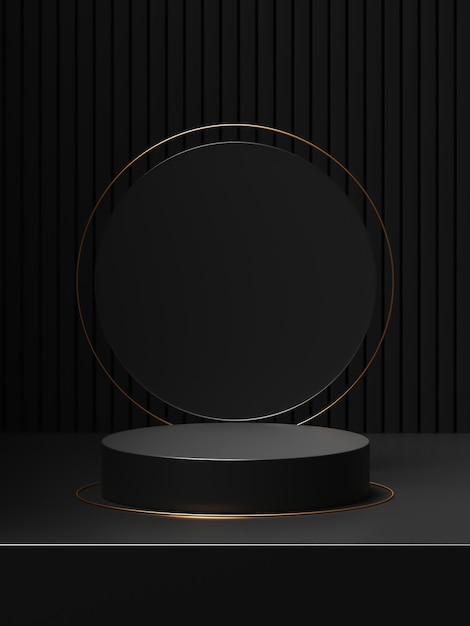 Photo luxury podium empty black stand 3d stage on modern interior background with blank product showcase pedestal minimal platform studio scene or dark cosmetic display backdrop elegant advertising banner