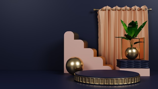 LUXURY PODIUM WITH PLANT AND CURTAIN