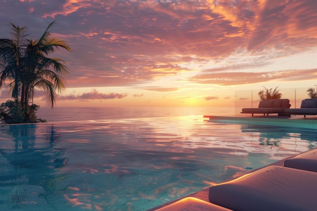 Photo a luxury pool at sunset