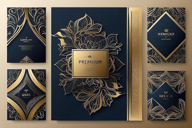 Photo luxury premium cover design set abstract background with gold line pattern royal vector template for premium menu formal invitation