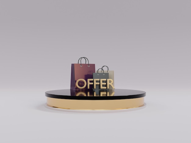 luxury product offer podium with shopping bag front view