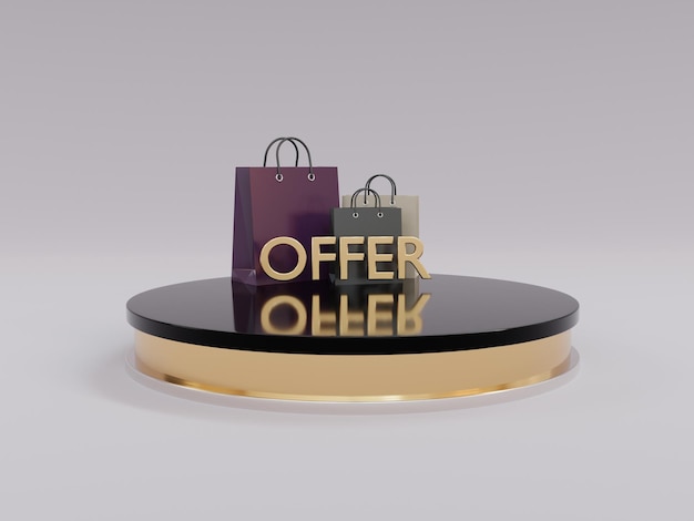 Photo luxury product offer podium with shopping bag side view