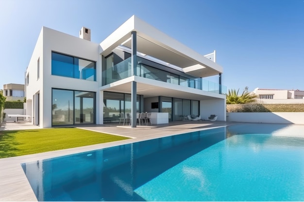 Luxury property with pool and terrace in contemporary style Generative AI