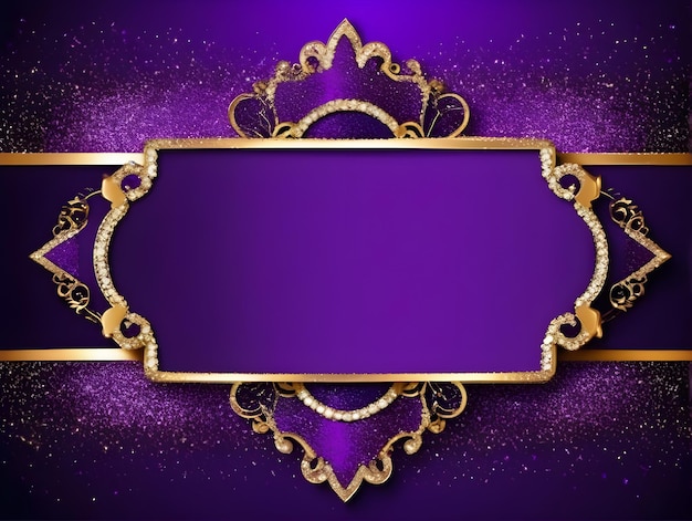 Luxury purple glitter background with gold frame