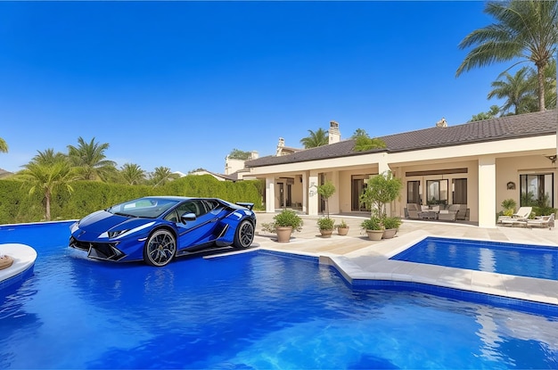 Luxury real estate with pool lamborghini