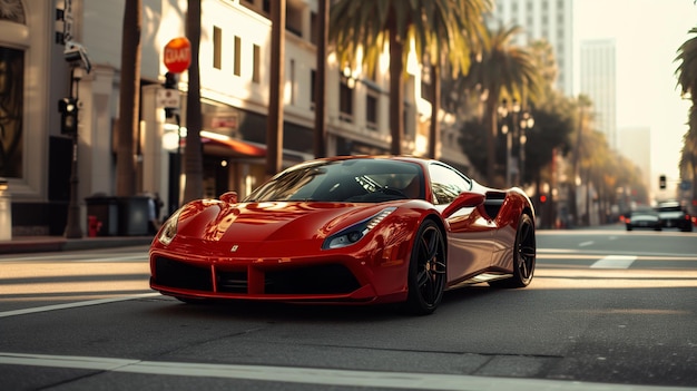 Luxury red sports car in street