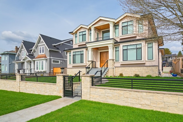 Luxury residential houses with landscaped front yard