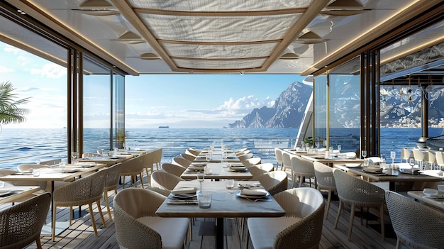 luxury restaurant near the sea uhd wallpaper