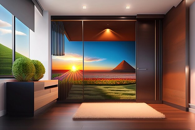 Photo luxury room sunlight in the morning spring background