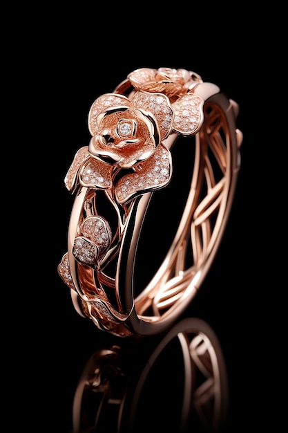 Luxury rose gold jewelry Black background