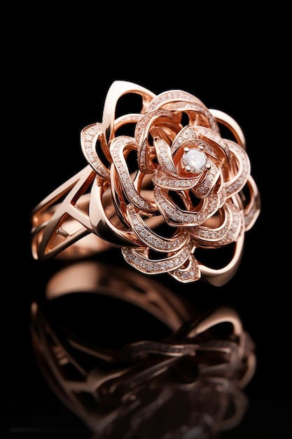 Luxury rose gold jewelry Black background