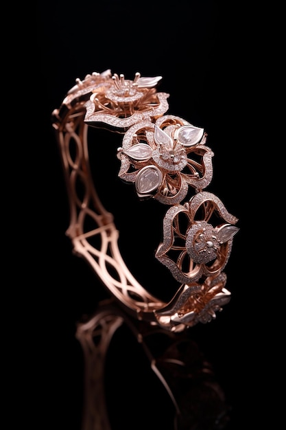 Luxury rose gold jewelry Black background