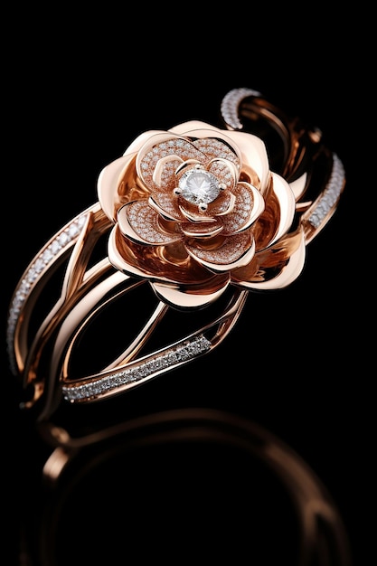 Luxury rose gold jewelry Black background